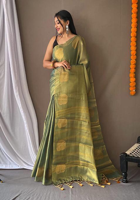 Sea Green Printed Banarasi Saree Set