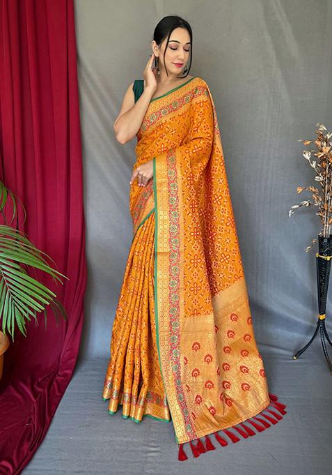 Yellow Zari Woven Banarasi Silk Saree Set