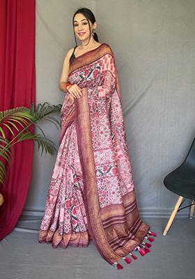 Maroon Zari Woven Work Banarasi Cotton Silk Saree Set