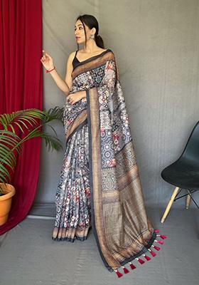 Black Zari Woven Banarasi Cotton Silk Saree Set