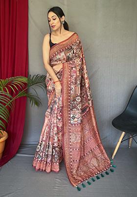 Red Zari Woven Banarasi Cotton Silk Saree Set