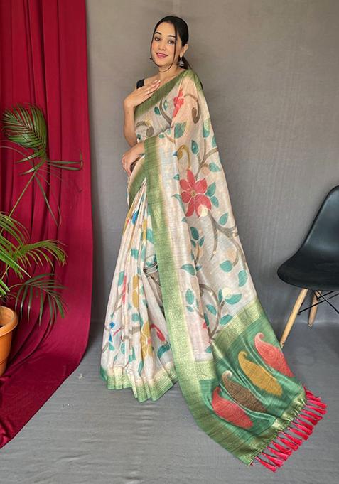 Parrot Green Zari Woven Banarasi Silk Saree Set