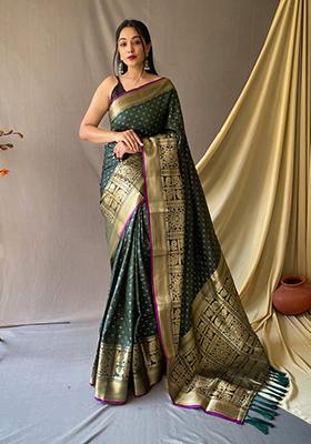 Green Zari Woven Work Banarasi Silk Saree Set