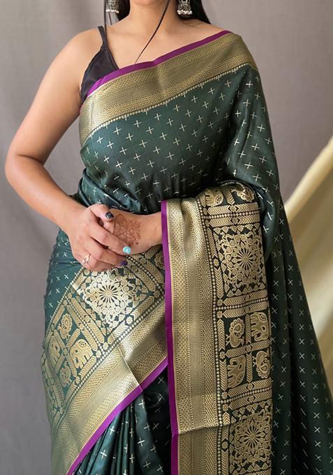 Green Zari Woven Work Banarasi Silk Saree Set