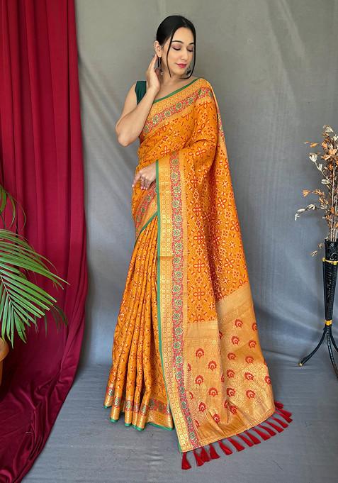 Yellow Zari Woven Work Banarasi Soft Silk Saree Set