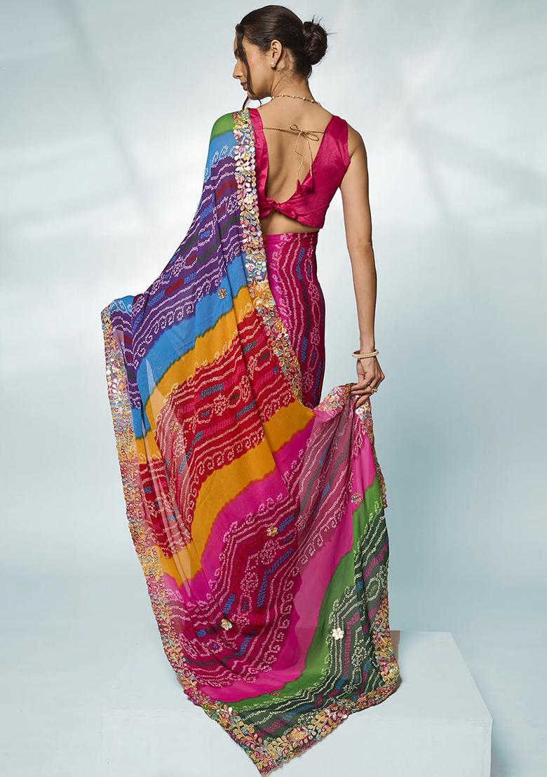 Multicolour Gotta Patti Work Georgette Saree Set