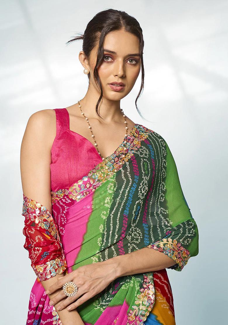 Multicolour Gotta Patti Work Georgette Saree Set