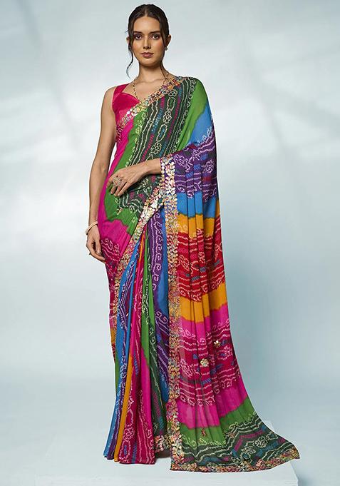 Multicolour Gotta Patti Work Georgette Saree Set