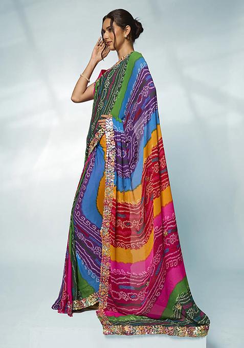 Multicolour Gotta Patti Work Georgette Saree Set