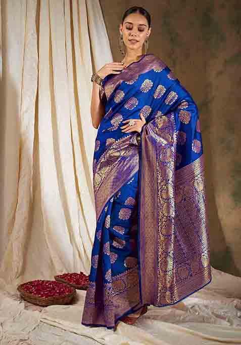 Blue Woven Work Banarasi Silk Saree Set