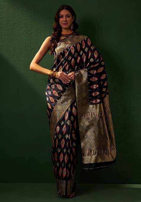 Black Woven Work Banarasi Silk Saree Set