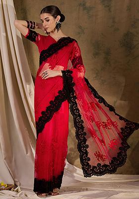 Red Heavy Embroidered Net Saree Set