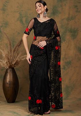 Black Heavy Embroidered Net Saree Set