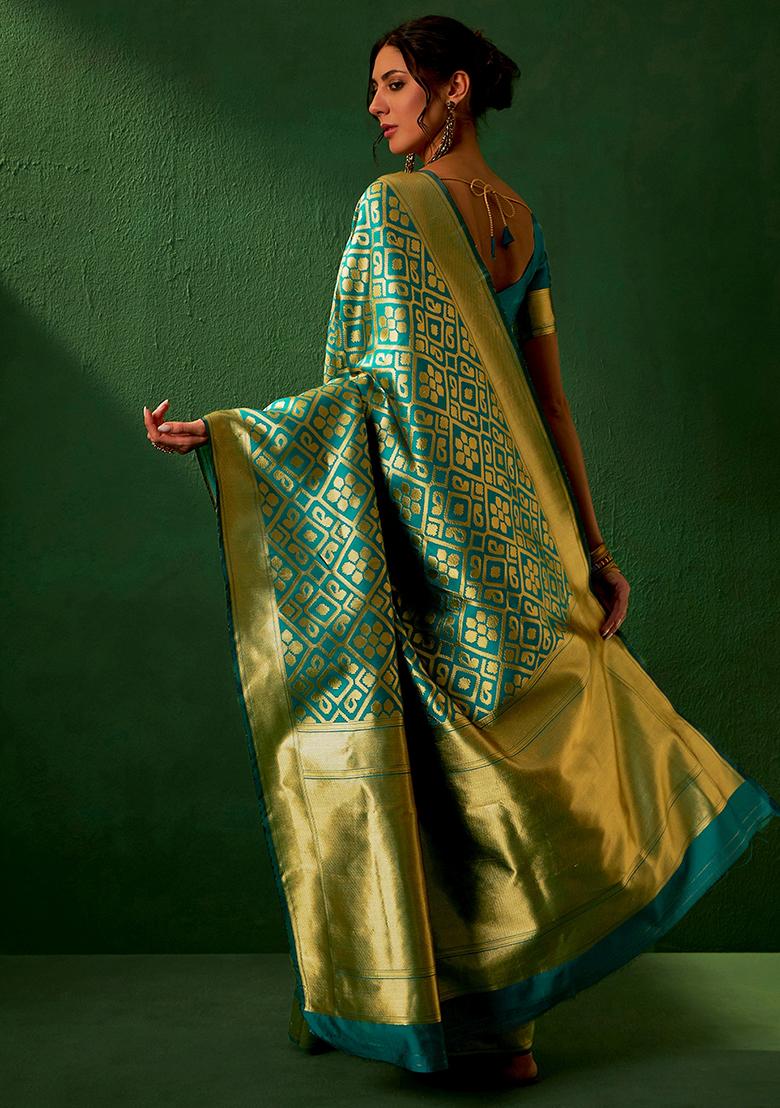 Green Woven Work Patola Banarasi Silk Saree Set