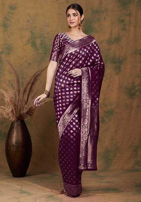 Purple Heavy Woven Work Kanjivaram Silk Saree Set