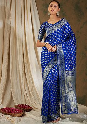 Royal Blue Heavy Woven Work Kanjivaram Silk Saree Set