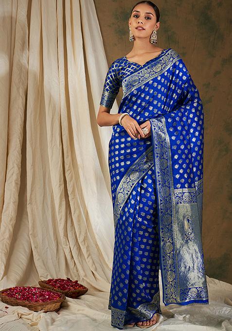 Royal Blue Heavy Woven Work Kanjivaram Silk Saree Set