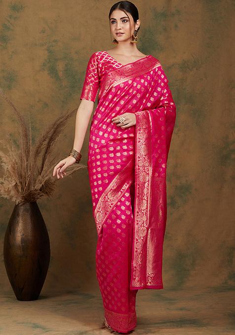 Pink Heavy Woven Work Kanjivaram Silk Saree Set