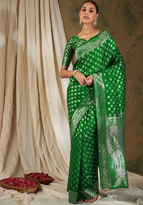 Green Heavy Woven Work Kanjivaram Silk Saree Set