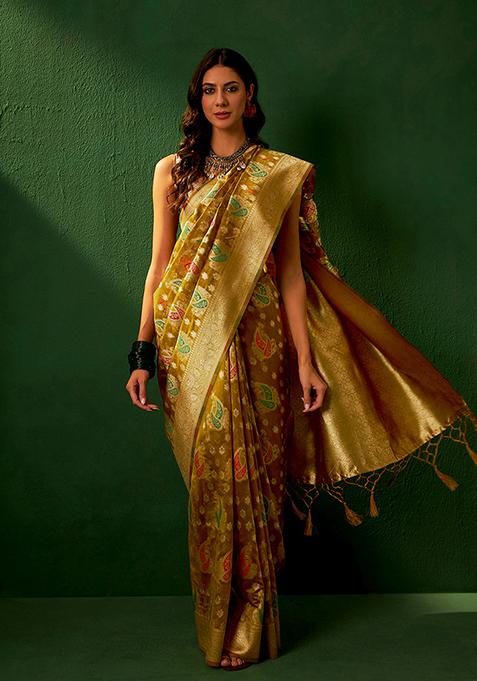 Caramel Zari Woven Work Organza Saree Set