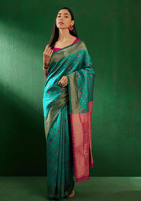 Green Zari Woven Work Banarasi Silk Saree Set