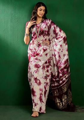 Magenta Woven Sequin Work Cotton Blend Saree Set
