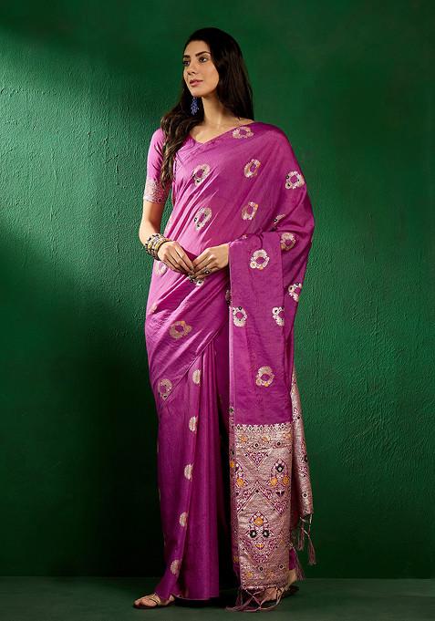 Lavender Sequin Work Silk Blend Saree Set