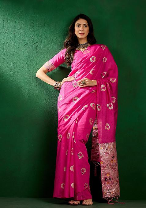 Baby Pink Sequin Work Silk Blend Saree Set