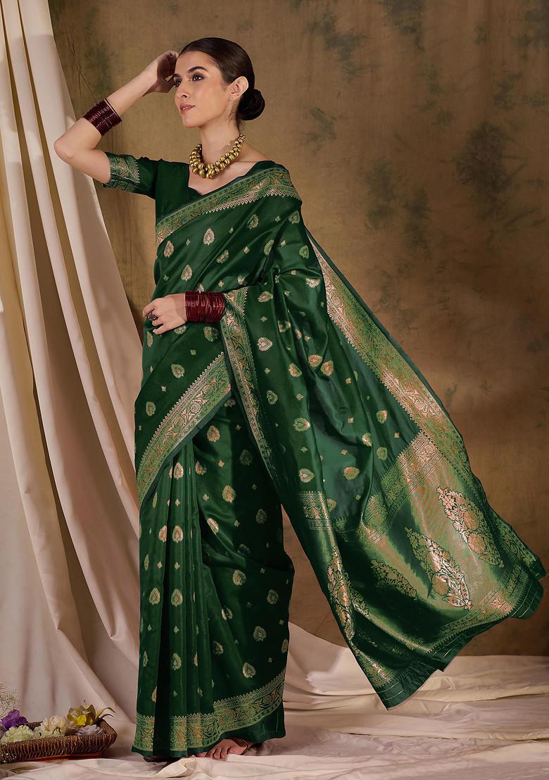 Green Woven Work Banarasi Silk Saree Set