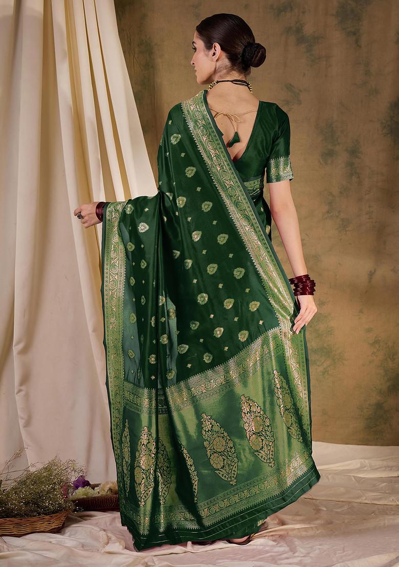 Green Woven Work Banarasi Silk Saree Set
