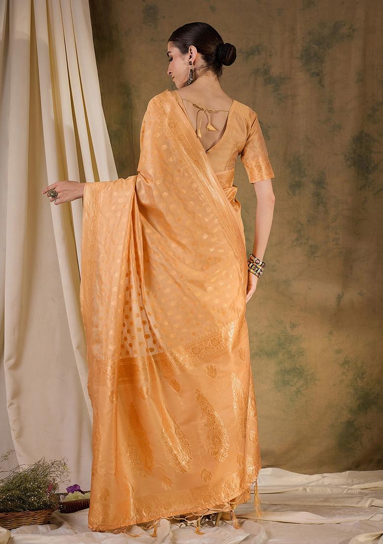 Cream Woven Floral Boota Work Banarasi Silk Saree Set