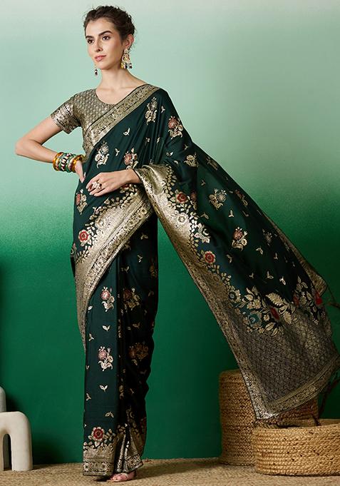 Green Woven Work Dola Jacquard Saree Set