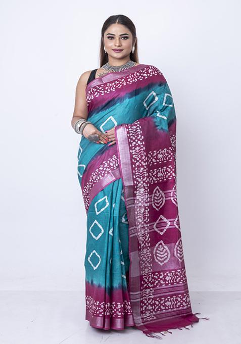 Multicolour Batik Embroidered Saree Set