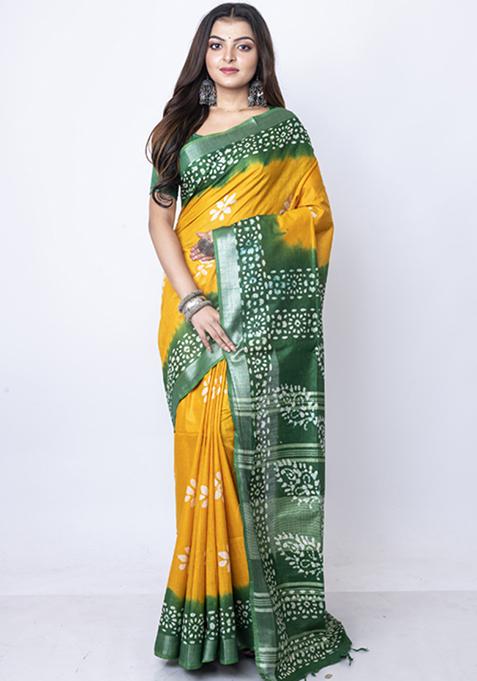 Multicolour Batik Design Saree Set