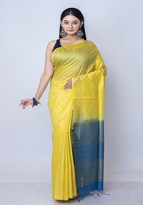 Multicolour Striped Design Silk Blend Saree Set