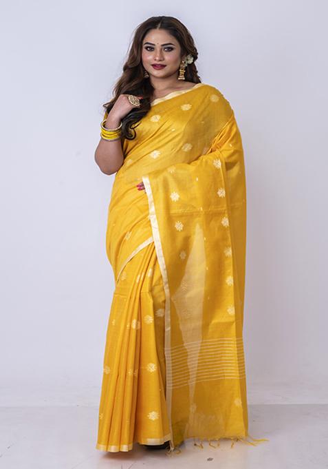 Yellow Butta Embroidered Saree Set