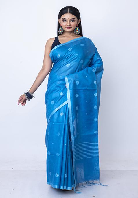 Sky Blue Butta Embroidered Saree Set