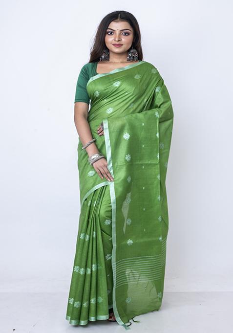 Green Butta Embroidered Saree Set