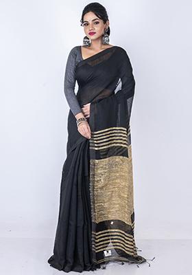 Black Bengal Silk Blend Saree Set