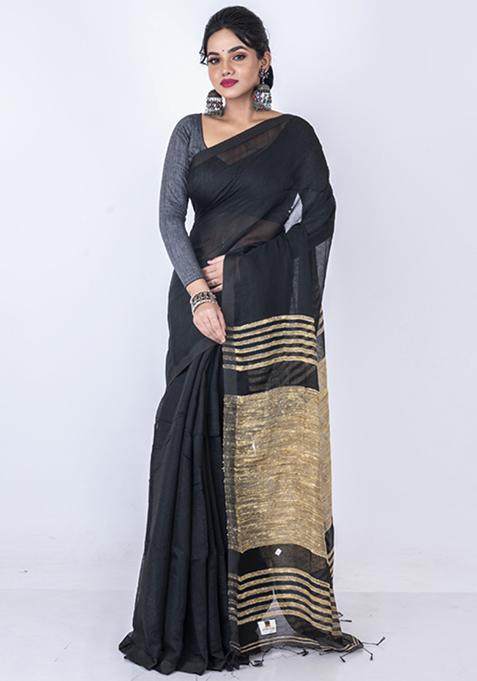 Black Bengal Silk Blend Saree Set