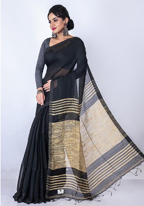 Black Bengal Silk Blend Saree Set