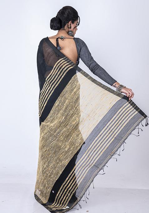 Black Bengal Silk Blend Saree Set