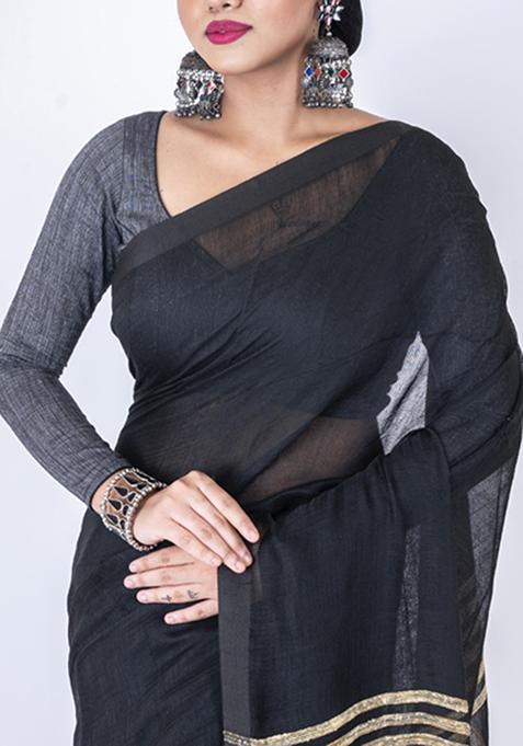 Black Bengal Silk Blend Saree Set