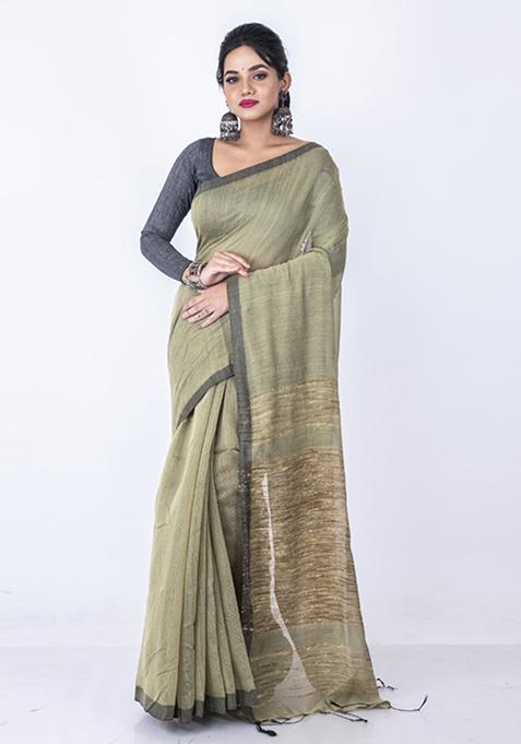 Grey Bengal Silk Blend Saree Set