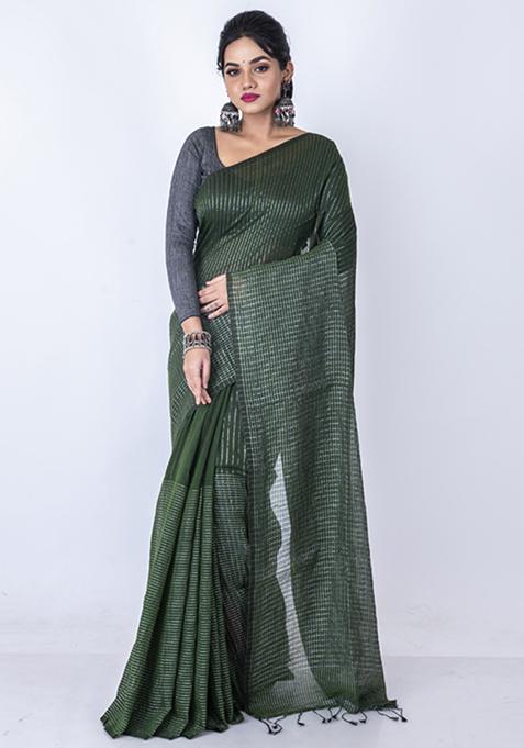 Green Zari Embroidered Saree Set