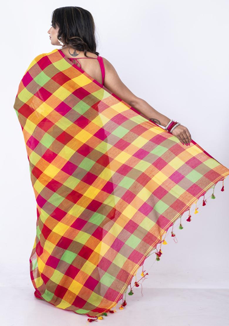 Beige Bengal Cotton Silk Blend Saree Set