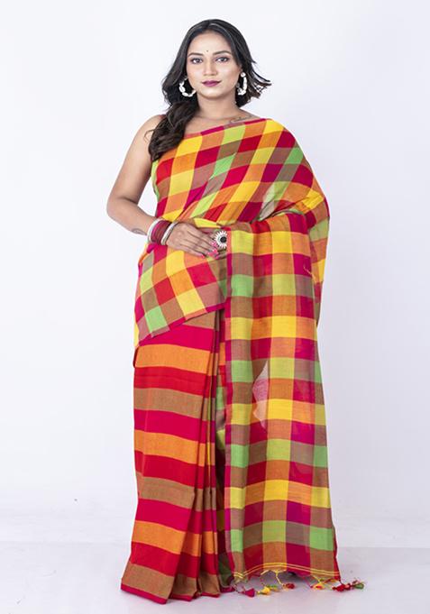 Beige Bengal Cotton Silk Blend Saree Set