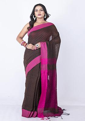 Magenta Bengal Cotton Silk Blend Saree Set
