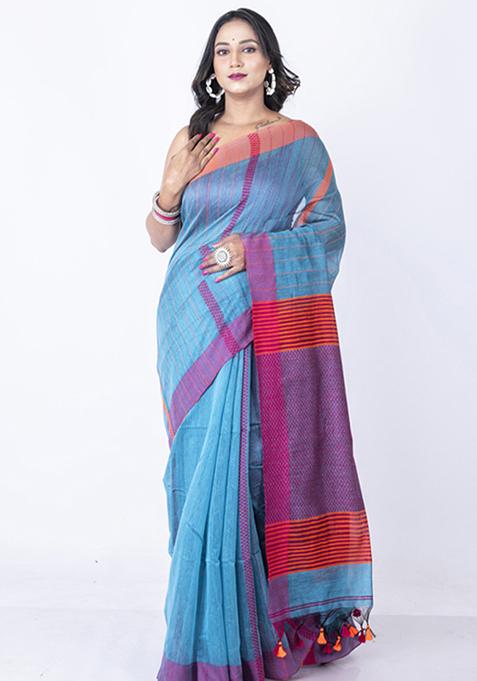 Blue Bengal Cotton Silk Blend Saree Set