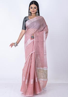 Purple Zari Embellished Saree Set